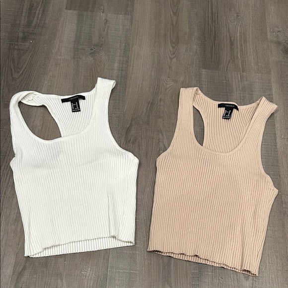 Forever 21 Tops - Forever 21 Ribbed Tank Top Set - White and Tan